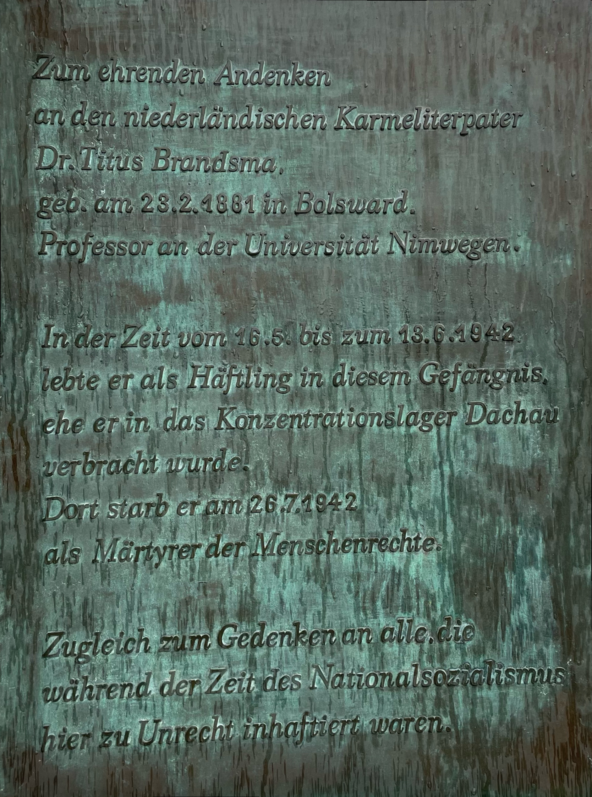 plaquette gevangenis Kleve Titus Brandsma